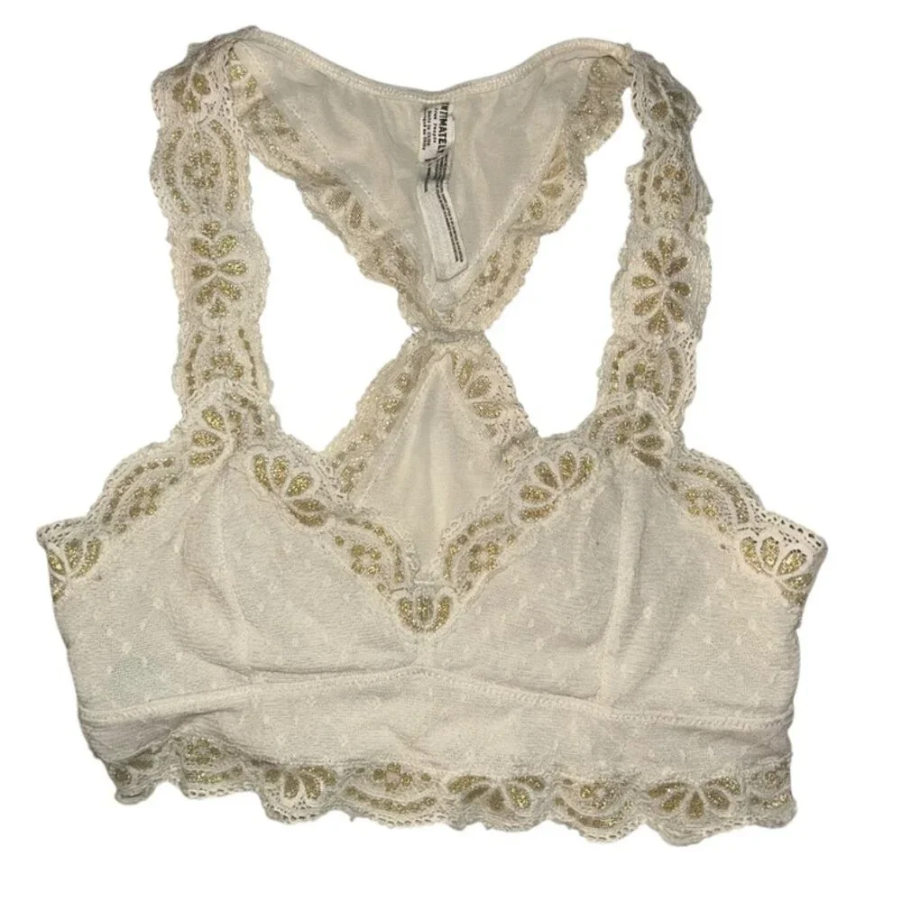 Free People Intimately ivory lace trimmed racer back bra top XS